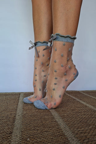 Bow Dot Grey Dots Socks