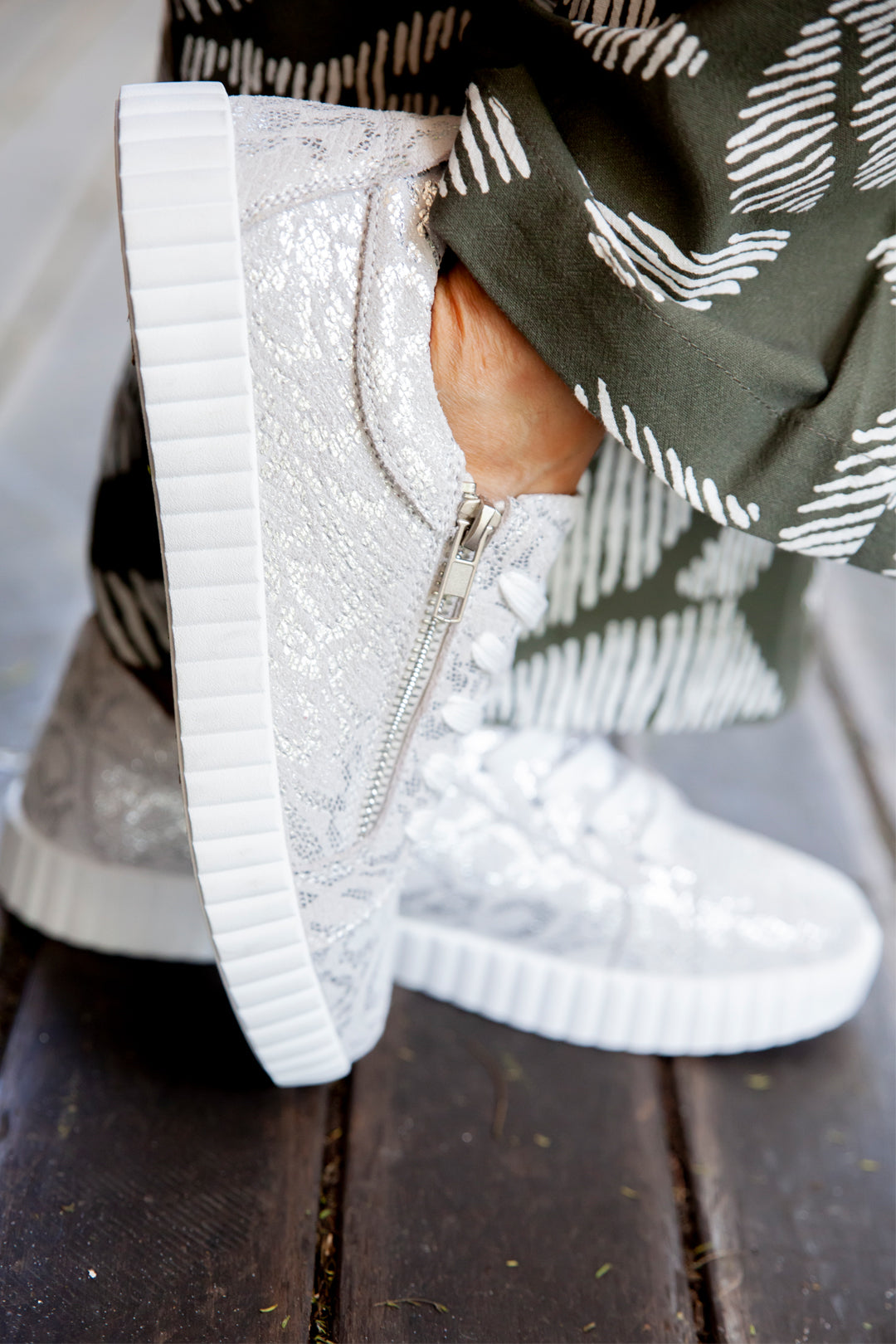 Valentina With Zip Metallic Silver Snake