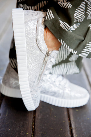 Valentina With Zip Metallic Silver Snake